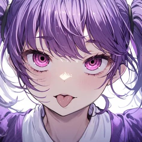 girl purple short pigtails purple dress pink eyes tongue out sneer girl hollow eyes fleeting