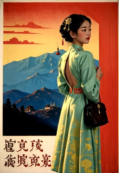 Travel poster，Retro and simple，Back，Chinese