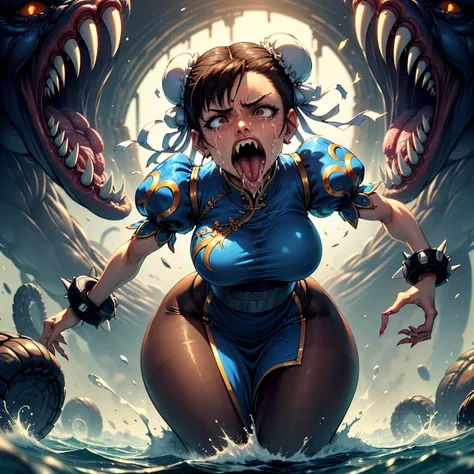 masterpiece,highest quality,Very detailed,One girl,alone,Scared,Panic,The pupils constrict,shout,Raise your eyebrows,Eyes Wide Open,Are crying,tears,
Ah ah,((chun-li)),sf2 chun,hair buns, covered buns, chinese dress, qipao, blue outfit, spiked bracelets, p...