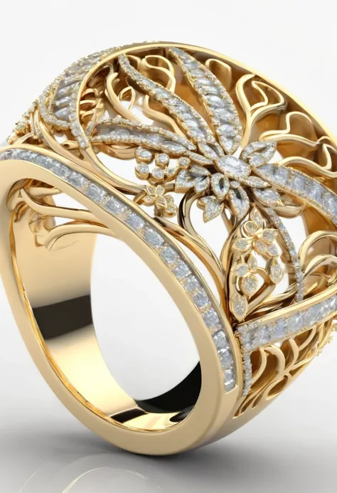  Describe the breathtaking elegance of the luxurious tree ring adorned with diamonds and gold, highly detailed, 8k 