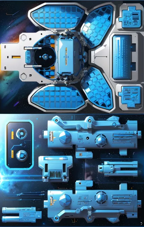 Mecha parts, highly detailed panel cuts, Spacesuit cartoon，Space car cartoon,  融合Mecha parts, highly detailed panel cuts,Plan of a small space station with computers, parts and components, 融合Mecha parts, simple Bionic explosion diagram, Very detailed schem...