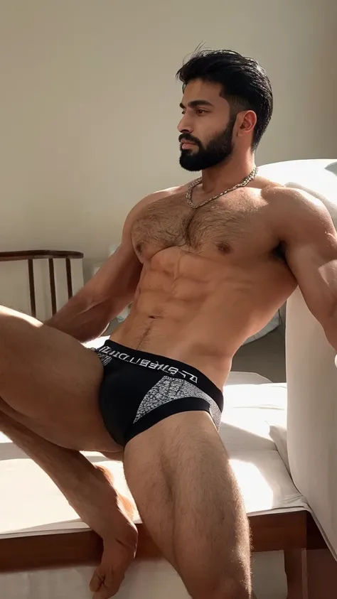 2 Muscled indian beared pehlwan Shirtless, masturbated and kissed beared hunk, showing full pecs and abs,wet dreams, Great erection bulge, kisses, black underwear, fondled, full body view, soccer shoes, neck chain, erotic, seduction, full body view top to ...