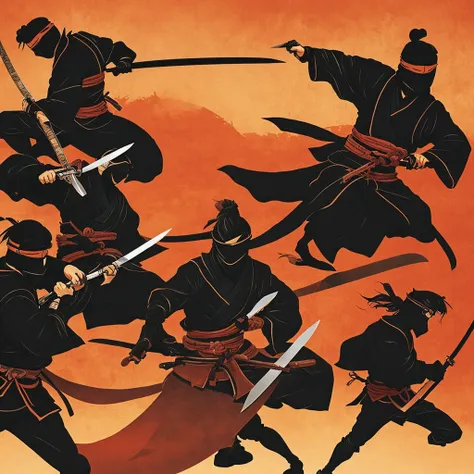 A samurai and a ninja are cutting each other&#39;s bodies