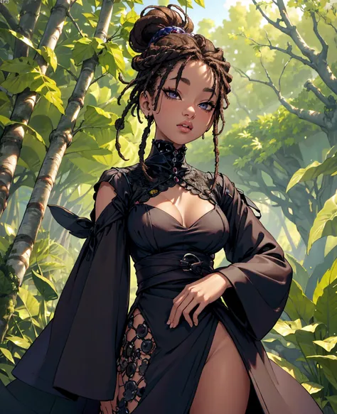 a beautiful dwarf female, 1girl, detailed eyes, detailed lips, extremely detailed face, longeyelashes, detailed skin, beautiful intricate flowing dress, graceful posture, standing in a lush willow forest, sunlight filtering through the leaves, intricate de...