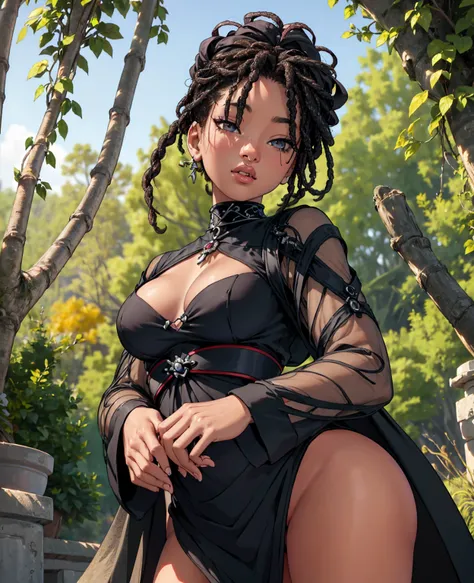 a beautiful dwarf female, 1girl, detailed eyes, detailed lips, extremely detailed face, longeyelashes, detailed skin, beautiful intricate flowing dress, graceful posture, standing in a lush willow forest, sunlight filtering through the leaves, intricate de...