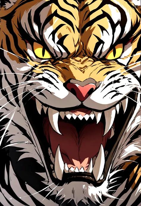 Furious tiger face showing fangs and angry eyes