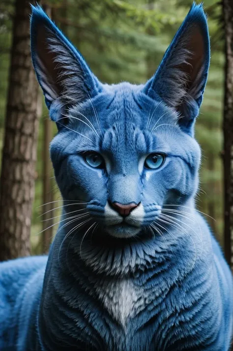 A furry with a blue cat-like face and deer horns 