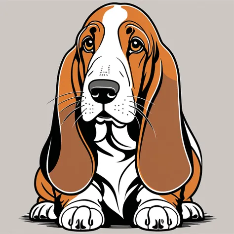 cute basset hound, illustration, vector graphics, strong contours
