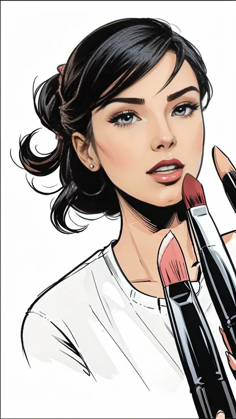 Brush Make up, perspective view, Only the product no background, just white background, Comic Artstyle