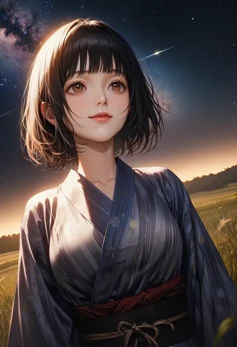 score_9,score_8_up,score_7_up,masterpiece,best quality, source anime, realistic, super detailed, extreme detailed, rating_safe,
1girl, looking up, light smile, (sad:0.5),  from below,
BREAK girl, 22yo, short hair, bob cut, (blunt bangs), black hair, (tarem...