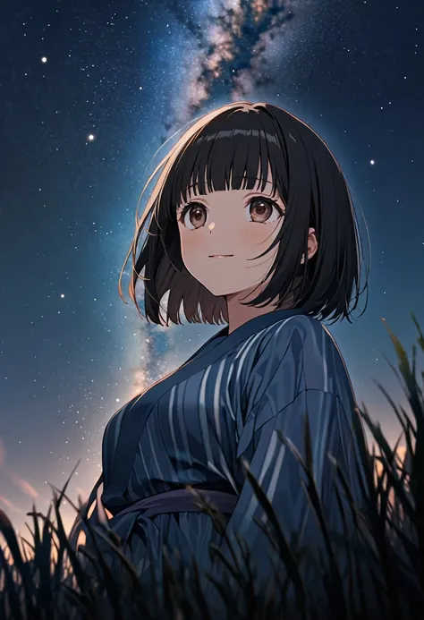 score_9,score_8_up,score_7_up,masterpiece,best quality, source anime, anime, super detailed, extreme detailed, rating_safe,
1girl, looking up, light smile, (sad:0.5),  from below,
BREAK girl, 22yo, short hair, bob cut, (blunt bangs), black hair, (tareme, d...