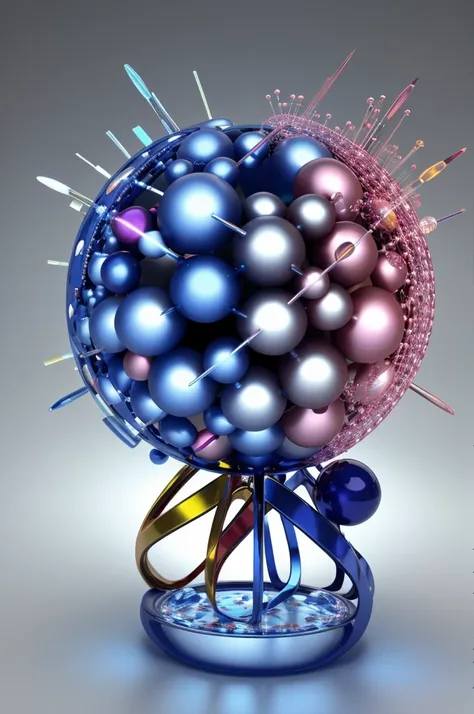 Create 3D image of combinations of physics, chemistry and biology imagine 