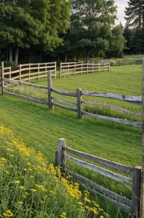 Crossed wooden fence with a lot of weeds