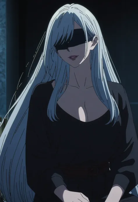 1girl, female gojo satoru, anime screencap from jujutsu kaisen, gojo satoru female version, solo, very long_hair, ((smooth textu...