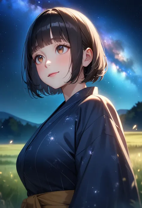 masterpiece, best quality, very aesthetic, absurdres, source anime, anime, (realistic:0.8), super detailed, extreme detailed, general, 
1girl, looking up, light smile, (sad:0.5),  cowboy shot, from below, 
BREAK girl, 22yo, short hair, bob cut, (blunt bang...