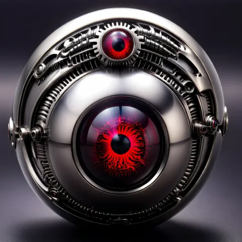 a pure black and opal mechanical orb, giger style, silvercarvingcd_xl , blood red eye aura,