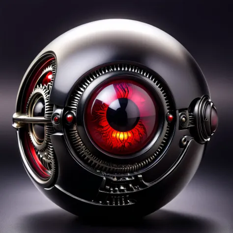 a pure black and opal mechanical orb, giger style, blackcarvingcd_xl , blood red eye aura,