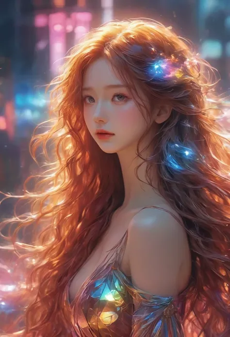 Top quality, top official art, beautiful and aesthetic masterpiece, highest level of detail, artwork is 4K, 8K, high resolution, (photorealistic: 1.5), sharp focus, fantasy photo, 1girl, (a woman dancing among many scattered hologram films: 1.3), ((a photo...