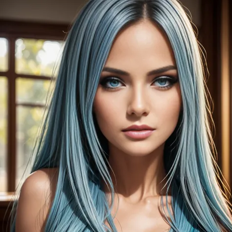 1girl, long light blue hair, beautiful detailed eyes, beautiful detailed lips, extremely detailed face, longeyelashes, dark blue , sitting in classroom, anime, realistic, photorealistic, photo-realistic:1.37, best quality,4k,8k,highres,masterpiece:1.2,ultr...