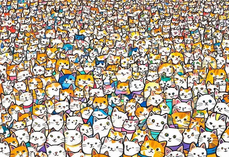 there are many Cat that are all wearing clothes together, Manga by Naoyuki Nakamura, Shutterstock, naive art, Cat, CatCatCat, Cat , Cat! Stay with me, cute Cat, Cat cat dreamCat, cat cat dreamCat, Colorful crowd, meeting of the Cat, It&#39;s very crowded, ...