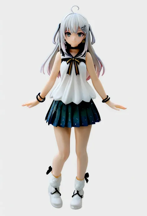 (vtubermodel:1.2) fullbody, 1girl, with silver-white hair with a faint blue sheen at the tips and deep blue eyes, smiling, (whit...