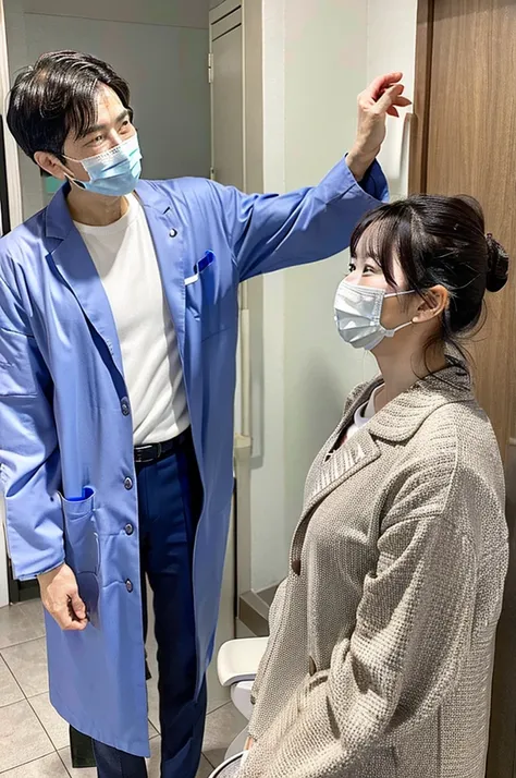 dentist　male　Japanese　Visiting the clinic　Treating a patient The patient is elderly　Wearing a lab coat　Scene during treatment　Treatment in a private home