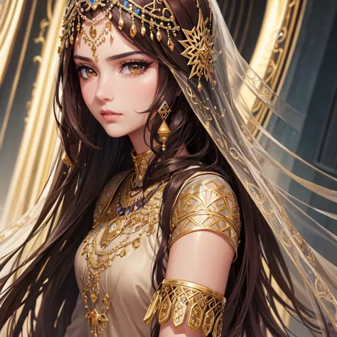 a beautiful arab princess, detailed face, beautiful brown hair, side eye, dramatic side eyeing,detailed clothing,highly detailed, 4k, ultra-realistic, photorealistic, intricate details, dramatic colors
Face facing forward and doing side eye