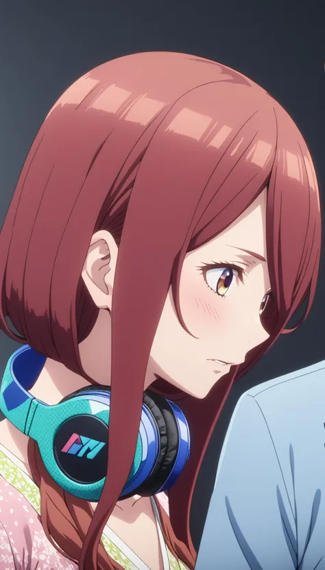 (Highest quality、Masterpiece、Very detailed、4K)、One Woman、17 years old、Brown Hair、short hair、(((Nakano Miku)))、headphone