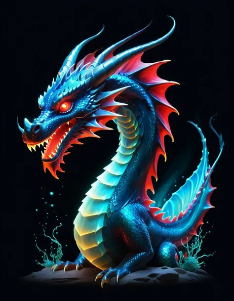 Glowing red fire dragon with bioluminescence 