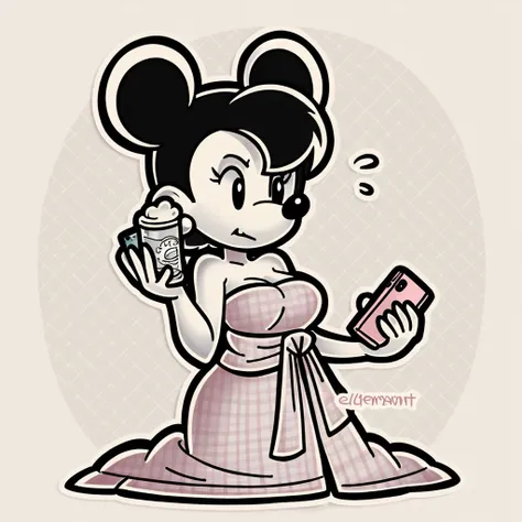 (score_9, score_8_up), minnie mouse, wrapped in towel, medium breasts, holding phone