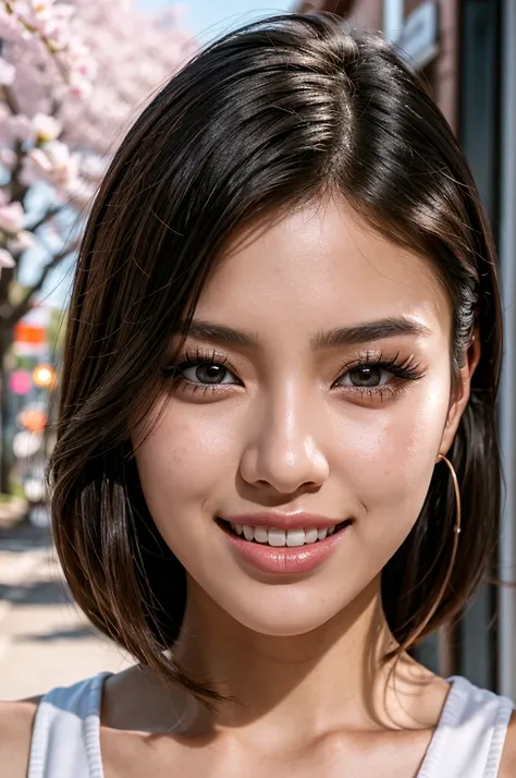 detailed soft lighting, beautiful Seolhyun (KPop star), sparkly tight dress, walking in Kyto, cherry blossoms, flirtatious smile, flowing hair, (realistic:1.37),(4k, best quality, masterpiece:1.2), ultra-detailed, heart-shaped pupils, physically-based rend...