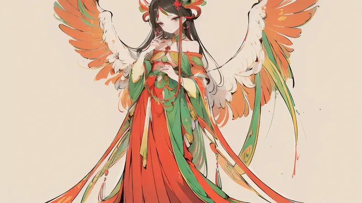 (designed by nty:1.4),full body portrait of a girl, red and green colorful, rich and colorful, yoshitaka amano character design,...