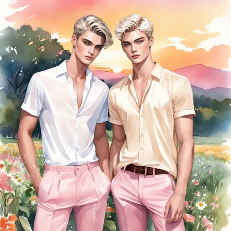 candid fashion illustration of 2man, a charming 24 year-old male supermodel, reminiscent of a mixed between sean o’pry and lucky...