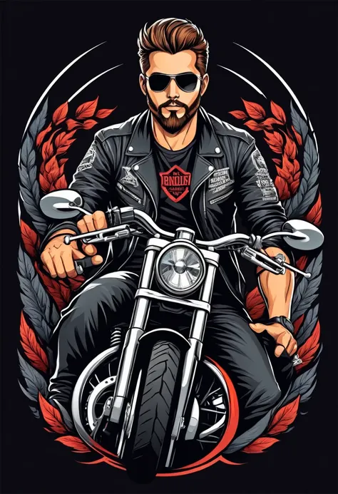 breathtaking biker, t shirt design, flat-colors, vector,  ((black backdrop)) . awardwinning, proffesional, highy detailed