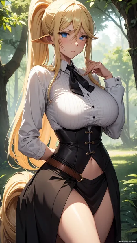 Anime centaur.1 girl. Cutie. Centaur girl. Half-human. Monster girl. Centaur. The girl is a horse. Blonde. Long hair. Hair ornament. Her hair is pulled back into a high ponytail. Blue eyes. Beautiful eyes. Perfect eyes. Expressive eyes. Ideal face. Face ab...