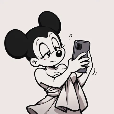 (score_9, score_8_up), Minnie Mouse, wrapped in towel, medium breasts, holding phone