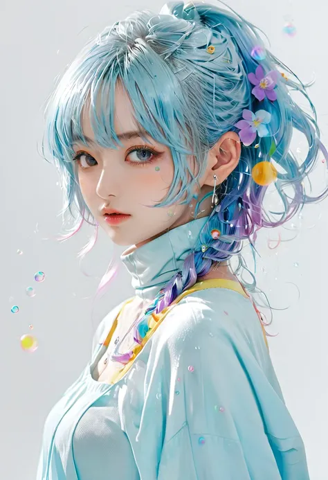 (masterpiece), (best quality), (Super detailed),(Disk hair),(illustration), (1 girl), (fashion clothing), permanent, fashion model, looking at the audience, (interview), (Simple background), beautiful and delicate eyes, exquisite beauty, floating, (high sa...