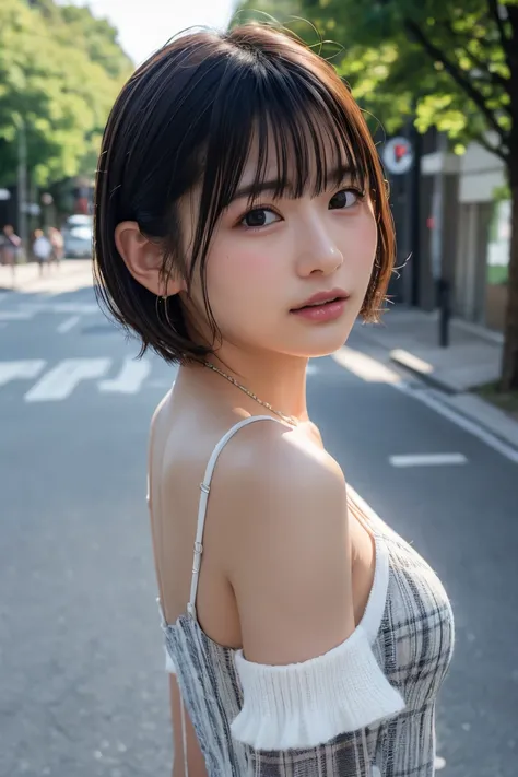 ((8K:1.27)、Highest quality、masterpiece、Ultra-high resolution:1.2)Beautiful Japanese Women Photos(fun:1.1) grayス、There are good ones、Gradient lighting、One Girl、Delicate skin、Look at this、Brown eyes、(Short hair with bangs:1.2)、(middle breast wheel:0.8)、(Real...