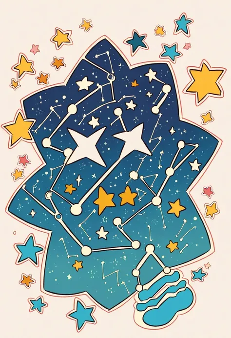 create a line art illustrator in white and black for Constellation is a group of stars that looks like a particular shape or patterns in the night sky.  Do not CONNECT THE DOTS TO FORM  A CONSTELLATION AND COLOR  THE STARS