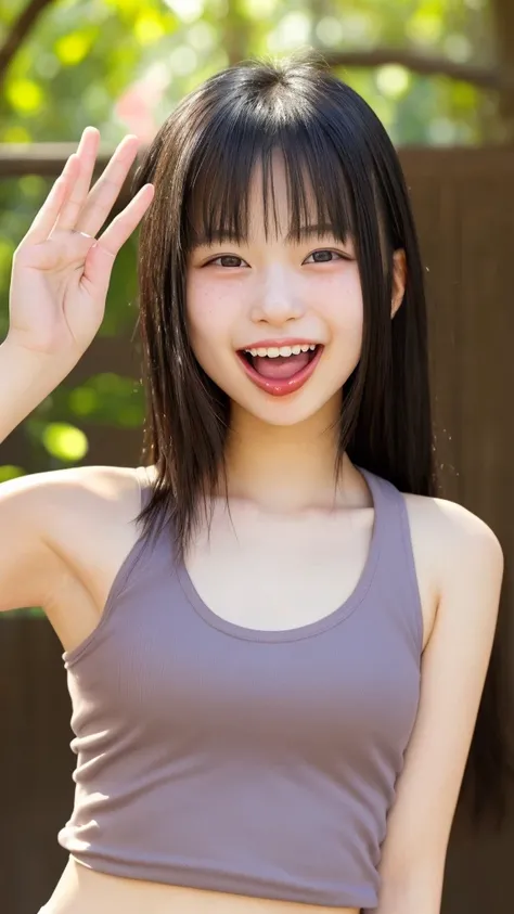 One girl, one girl, one person, long tongue, tongue out, sticking out tongue, sticking out tongue, open mouth and showing teeth, natural smile, (((salute))), salute, salute, Japanese girl, 20-year-old girl, beautiful, pretty face, cute face, mischievous ex...