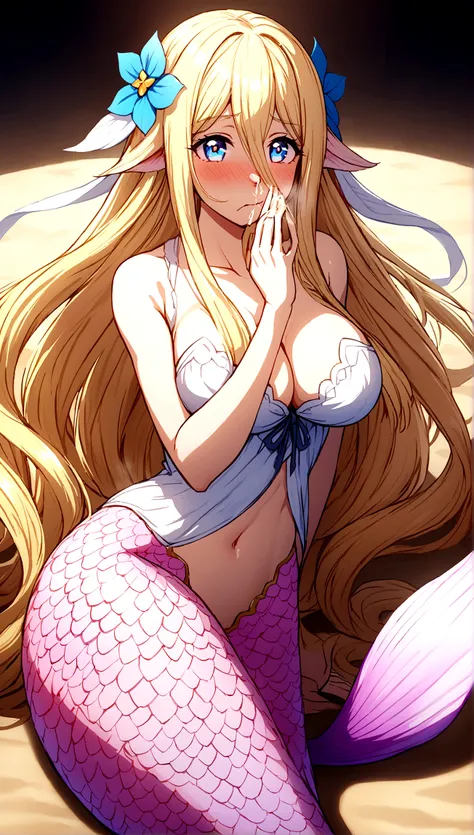 ФонAnime mermaid.1 girl. Cutie. Mermaid girl. Half human. Monster girl. Mermaid. The girl is a Mermaid. Blonde. Long hair. Hair ornament. Blue eyes. Beautiful eyes. Perfect eyes. Expressive eyes. Ideal face. Face about to sneeze
Sneezing face. Beautiful no...