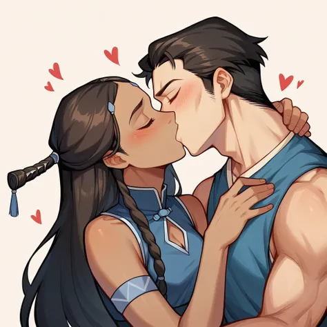 score_9, score_8_up, 1girl, katara, 1boy, avatar aang, together, in love, kissing