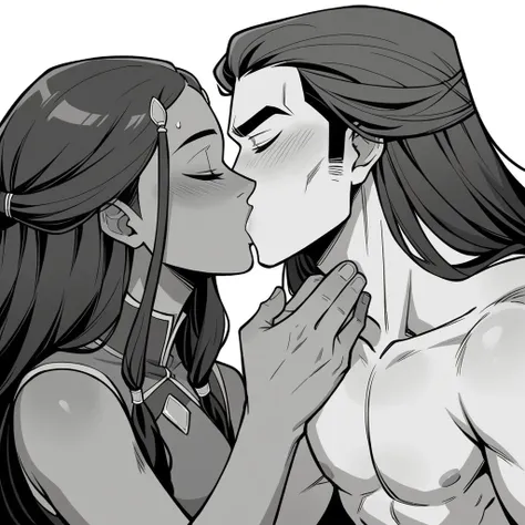 score_9, score_8_up, 1girl, katara, 1boy, prince Zuko, together, in love, kissing