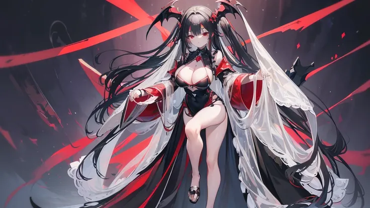 (Exquisite eyes),(Clear and beautiful eyes:1.61),masterpiece, 1 young girl,(Black clothes and some red gems), Black long hair, (She has a huge red gem on her chest), Good Hand,((The Havoc of StarCraft)),full-body shot,Fighting Stance,(Red Eyes:1.466)，short...