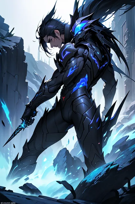 ((Masterpiece, Highest quality)), Detailed face, character design sheet， full bodyesbian, Full of details, frontal body view, back body view, Highly detailed, Depth, Many parts, "Concept art of a male teleporting assassin named Nyx. He has sharp, intense e...