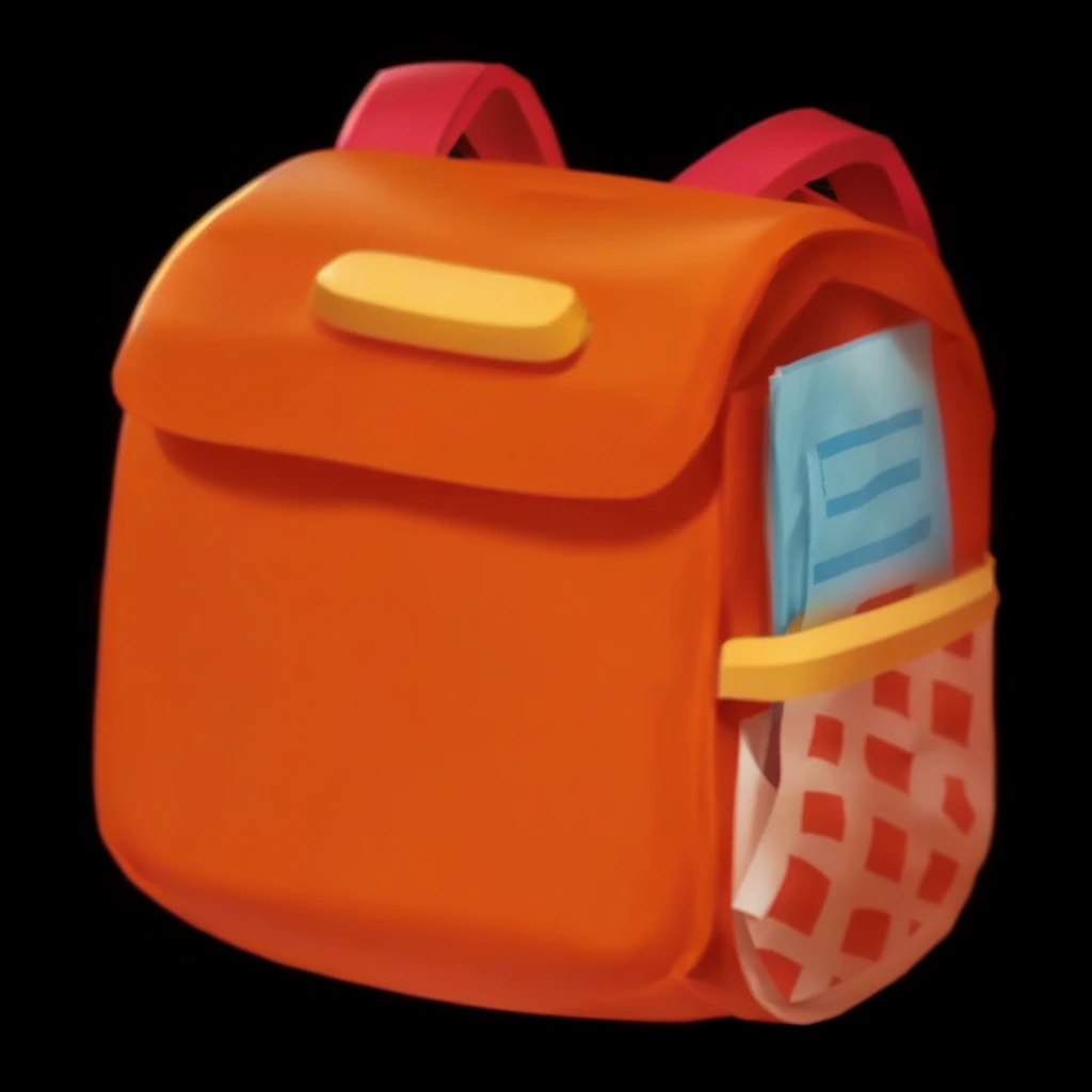 Orange school bag，There are newspapers inside