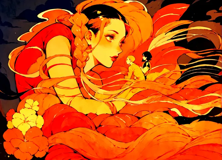 painting of a woman with a dragon on her back, botticelli and victo ngai, inspired by victo ngai, victo ngai style, inspired by ...