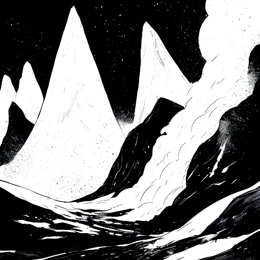  Illusion of White Mountain, Black sky，White and black (high quality)