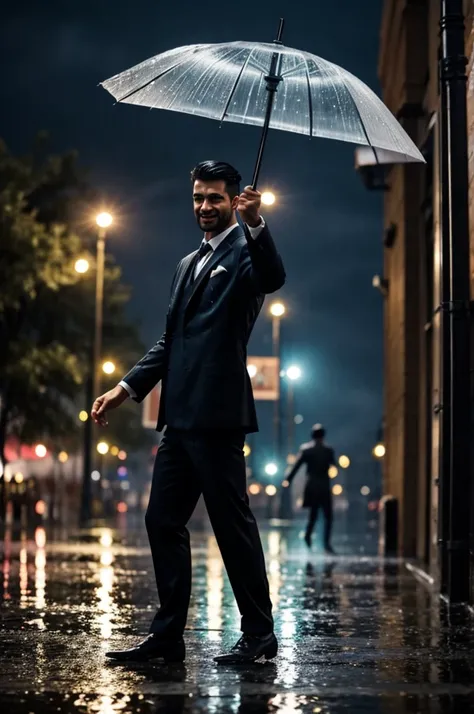 A men dancing in rain