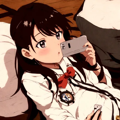 someone is playing a video game on their phone, anime moe artstyle, marin kitagawa fanart, kantai collection style, hinata hyuga, ( ( ( yoshinari yoh ) ) ), anime vibes, “anime girl, anime visual of a cute girl